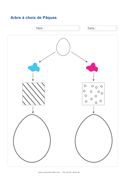 Fiche Maths Moyenne Section à imprimer - arbre à choix de paques