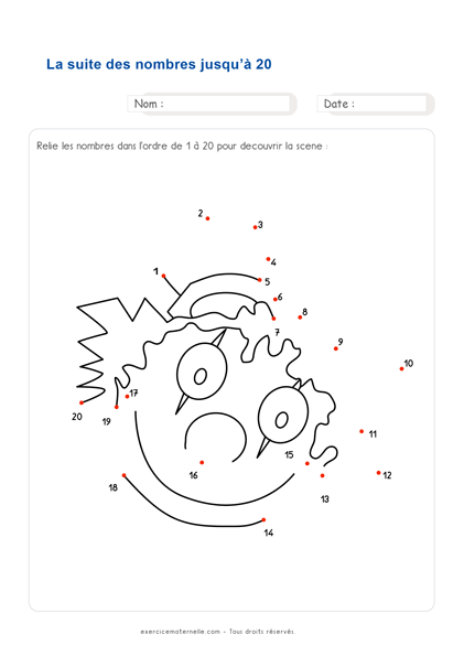 Exercices Mathématiques Grande Section - Connaitre la suite des nombres jusqu'à 20